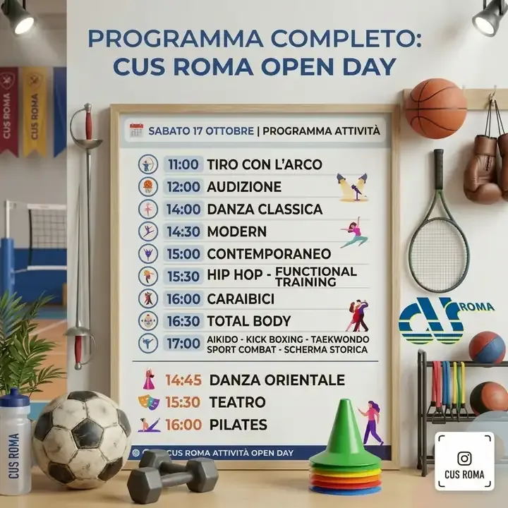 Programma completo CUS Roma Open Day, sabato 17 ottobre